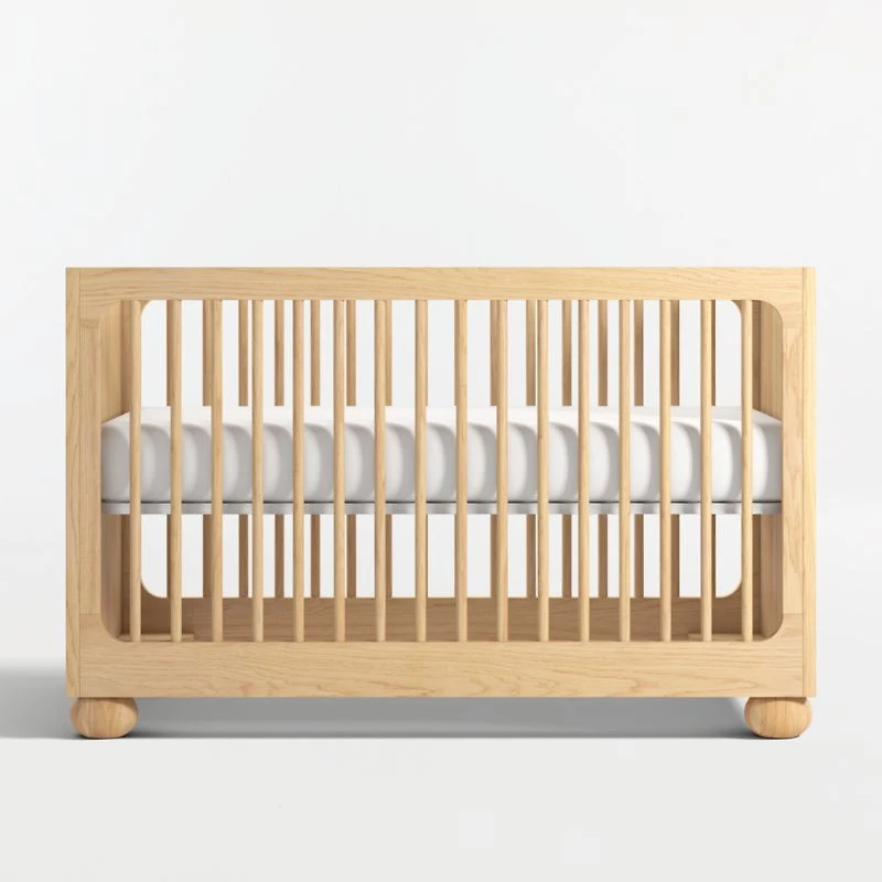 Emery Natural Oak Wood Convertible Baby Crib with Toddler Bed Rail