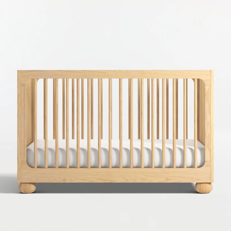 Emery Natural Oak Wood Convertible Baby Crib with Toddler Bed Rail