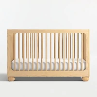 Emery Natural Oak Wood Convertible Baby Crib with Toddler Bed Rail