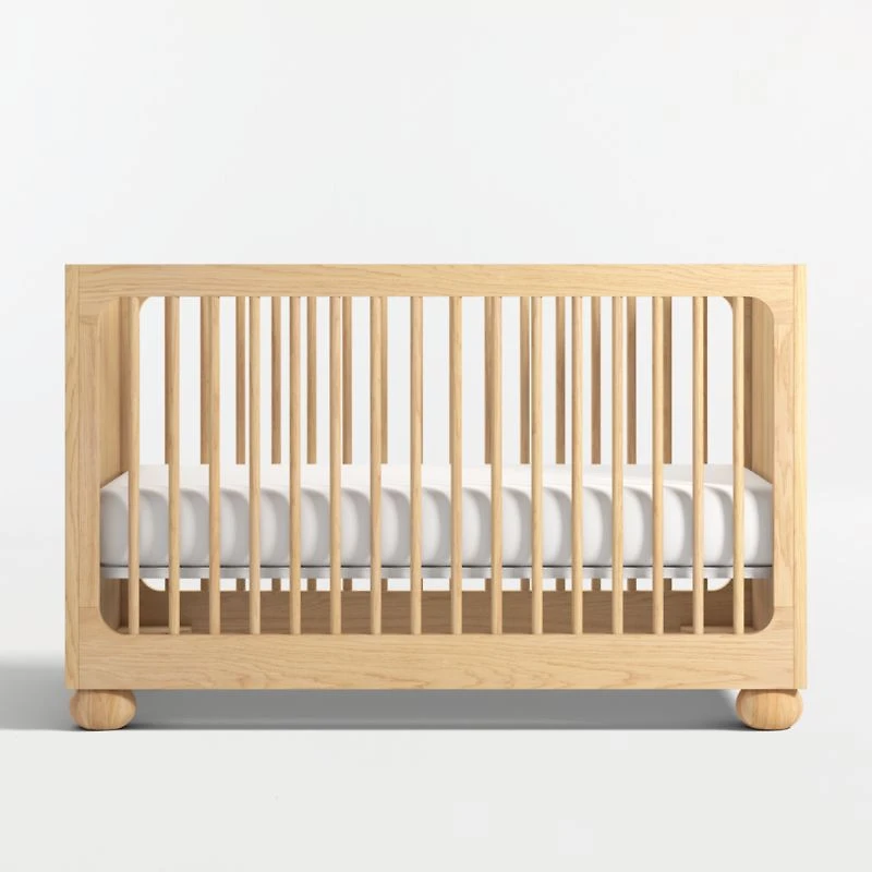 Emery Natural Oak Wood Convertible Baby Crib with Toddler Bed Rail