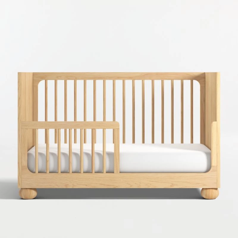 Emery Natural Oak Wood Convertible Baby Crib with Toddler Bed Rail