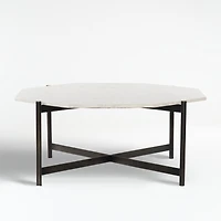 Emilia White Marble and Grey Iron 40" Polygon Coffee Table