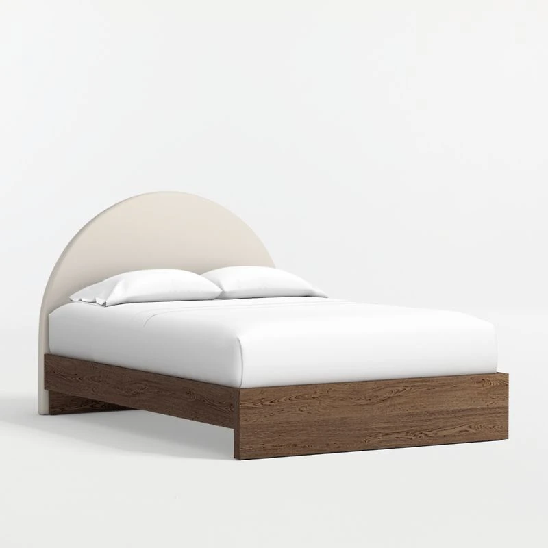 Emma Upholstered Kids Full Headboard with Deep Brown Wood Base