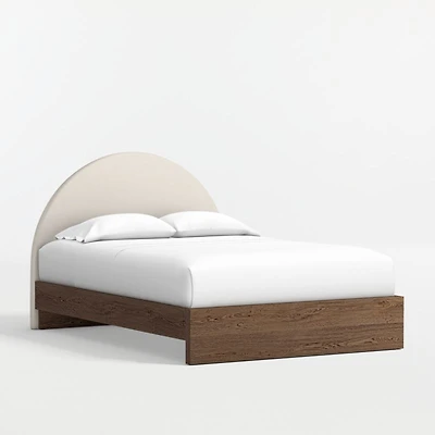 Emma Upholstered Kids Full Headboard with Deep Brown Wood Base