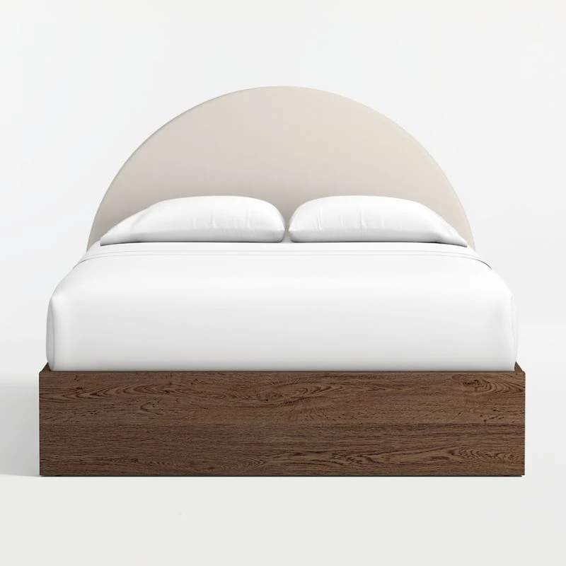 Emma Upholstered Kids Full Headboard with Deep Brown Wood Base