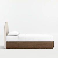 Emma Cream Upholstered Kids Full Headboard with Deep Brown Wood Storage Base