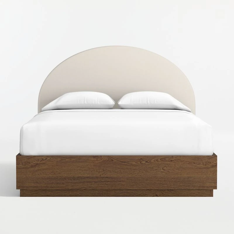 Emma Cream Upholstered Kids Full Headboard with Deep Brown Wood Storage Base