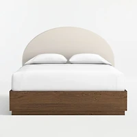 Emma Cream Upholstered Kids Full Headboard with Deep Brown Wood Storage Base