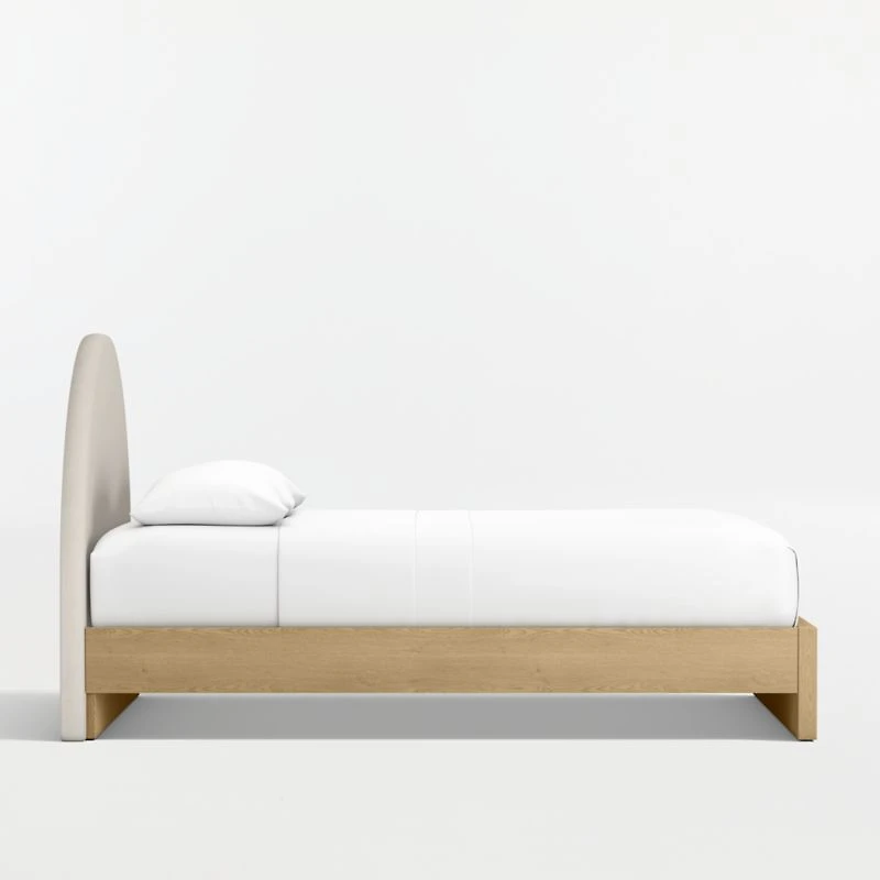 Emma Cream Upholstered Kids Full Headboard with Natural Wood Base