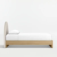 Emma Cream Upholstered Kids Full Headboard with Natural Wood Base