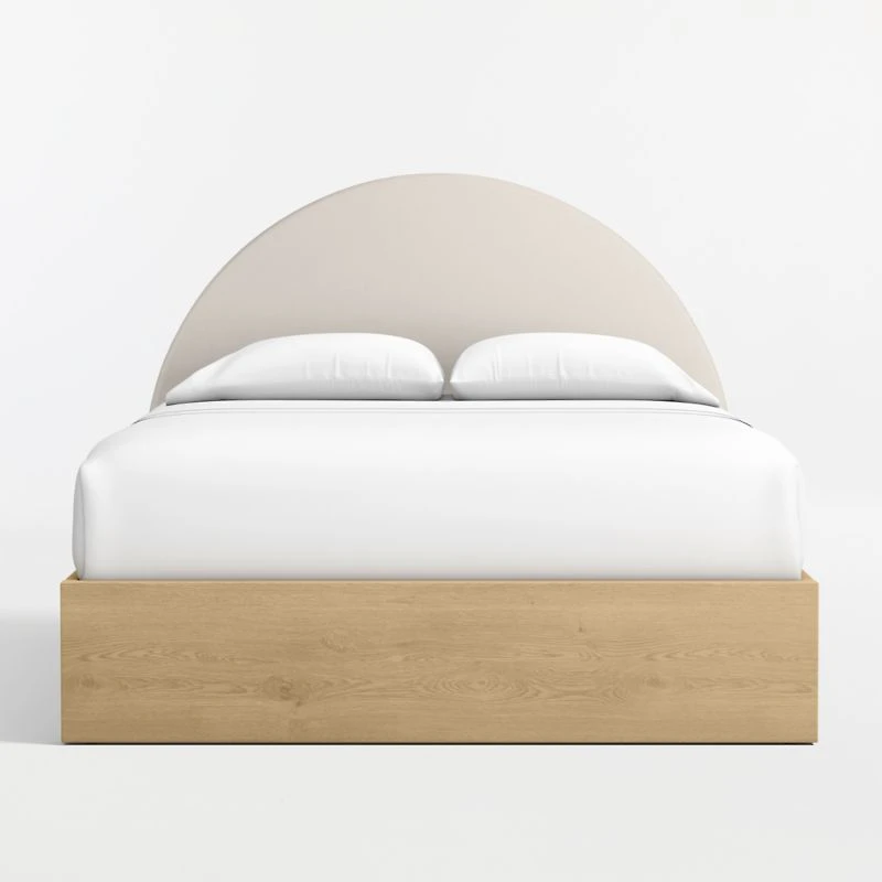 Emma Cream Upholstered Kids Full Headboard with Natural Wood Base