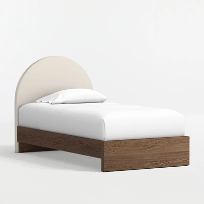 Emma Cream Upholstered Kids Twin Headboard with Deep Brown Wood Base