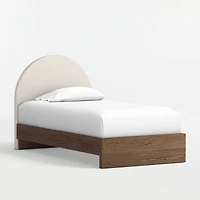 Emma Cream Upholstered Kids Twin Headboard with Deep Brown Wood Base