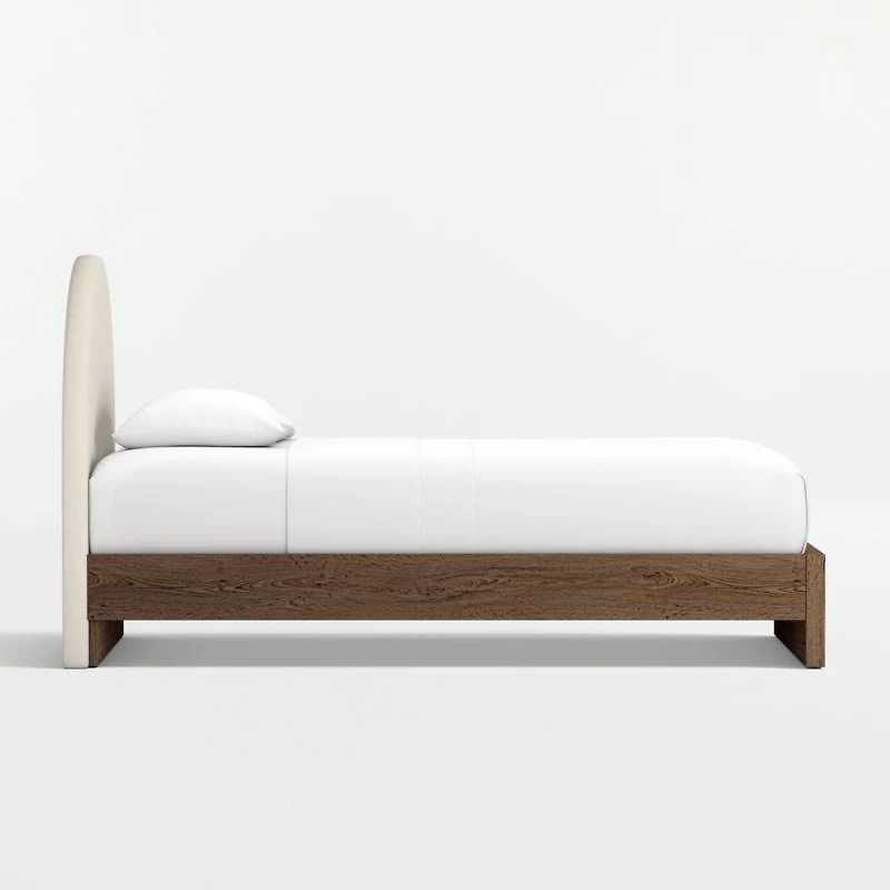 Emma Cream Upholstered Kids Twin Headboard with Deep Brown Wood Base