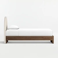 Emma Cream Upholstered Kids Twin Headboard with Deep Brown Wood Base
