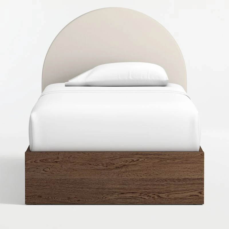 Emma Cream Upholstered Kids Twin Headboard with Deep Brown Wood Base