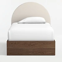 Emma Cream Upholstered Kids Twin Headboard with Deep Brown Wood Base