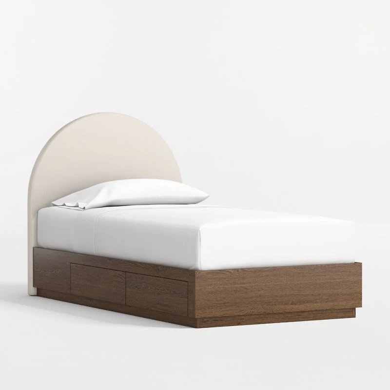 Emma Cream Upholstered Kids Full Headboard with Deep Brown Wood Storage Base