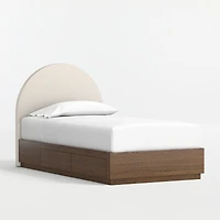 Emma Cream Upholstered Kids Full Headboard with Deep Brown Wood Storage Base