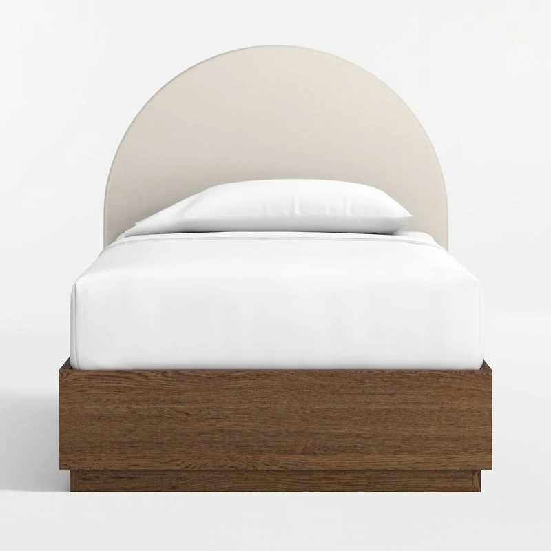 Emma Cream Upholstered Kids Twin Headboard with Deep Brown Wood Storage Base