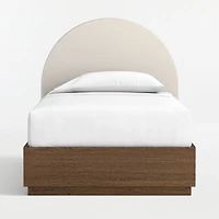 Emma Cream Upholstered Kids Twin Headboard with Deep Brown Wood Storage Base