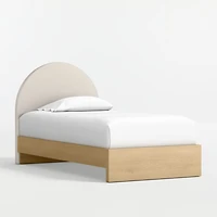 Emma Cream Upholstered Kids Full Headboard with Natural Wood Base