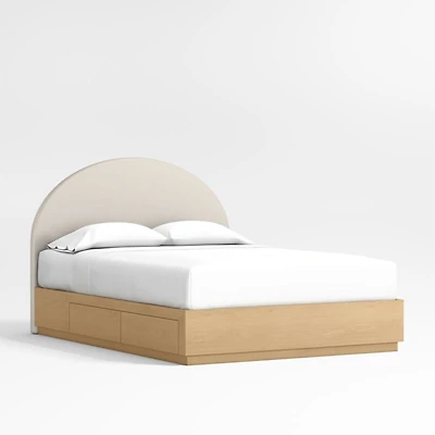 Emma Upholstered Arched Kids Full Bed with Natural Wood Storage Base