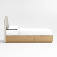 Emma Upholstered Arched Kids Full Bed with Natural Wood Storage Base