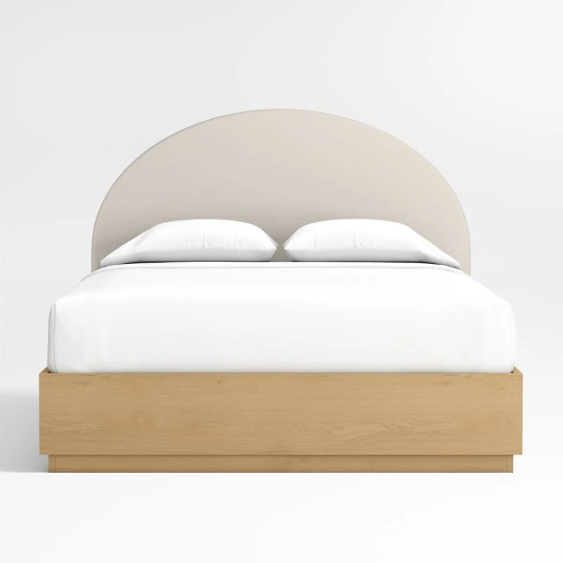 Emma Upholstered Arched Kids Full Bed with Natural Wood Storage Base