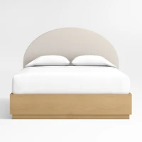 Emma Upholstered Arched Kids Full Bed with Natural Wood Storage Base