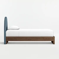 Emma Denim Blue Upholstered Kids Twin Headboard with Deep Brown Wood Base
