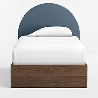 Emma Denim Blue Upholstered Kids Twin Headboard with Deep Brown Wood Base