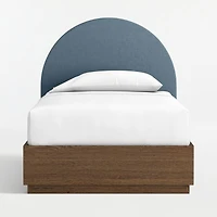 Emma Denim Blue Upholstered Kids Twin Headboard with Deep Brown Wood Storage Base
