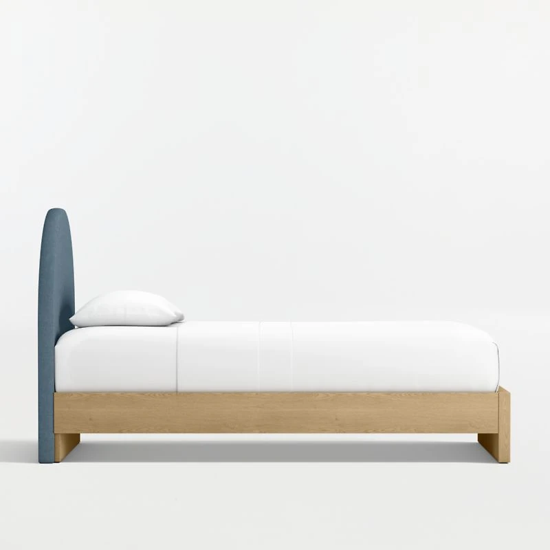 Emma Denim Blue Upholstered Kids Twin Headboard with Natural Wood Base