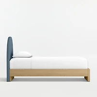 Emma Denim Blue Upholstered Kids Twin Headboard with Natural Wood Base