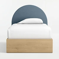 Emma Denim Blue Upholstered Kids Twin Headboard with Natural Wood Base