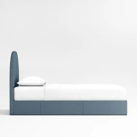 Emma Denim Blue Upholstered Arched Kids Twin Storage Bed