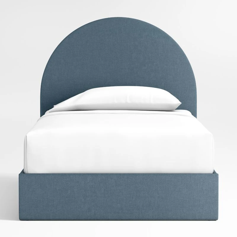 Emma Denim Blue Upholstered Arched Kids Twin Storage Bed