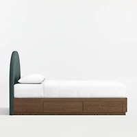 Emma Jungle Green Upholstered Kids Full Headboard with Deep Brown Wood Storage Base