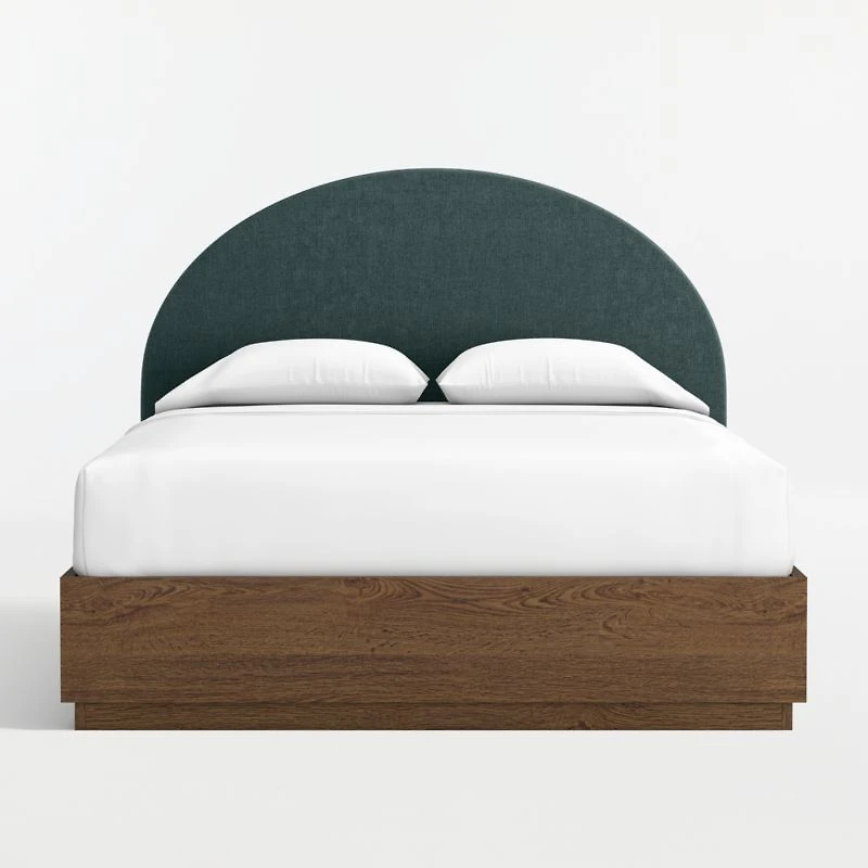 Emma Jungle Green Upholstered Kids Full Headboard with Deep Brown Wood Storage Base