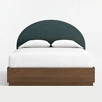 Emma Jungle Green Upholstered Kids Full Headboard with Deep Brown Wood Storage Base