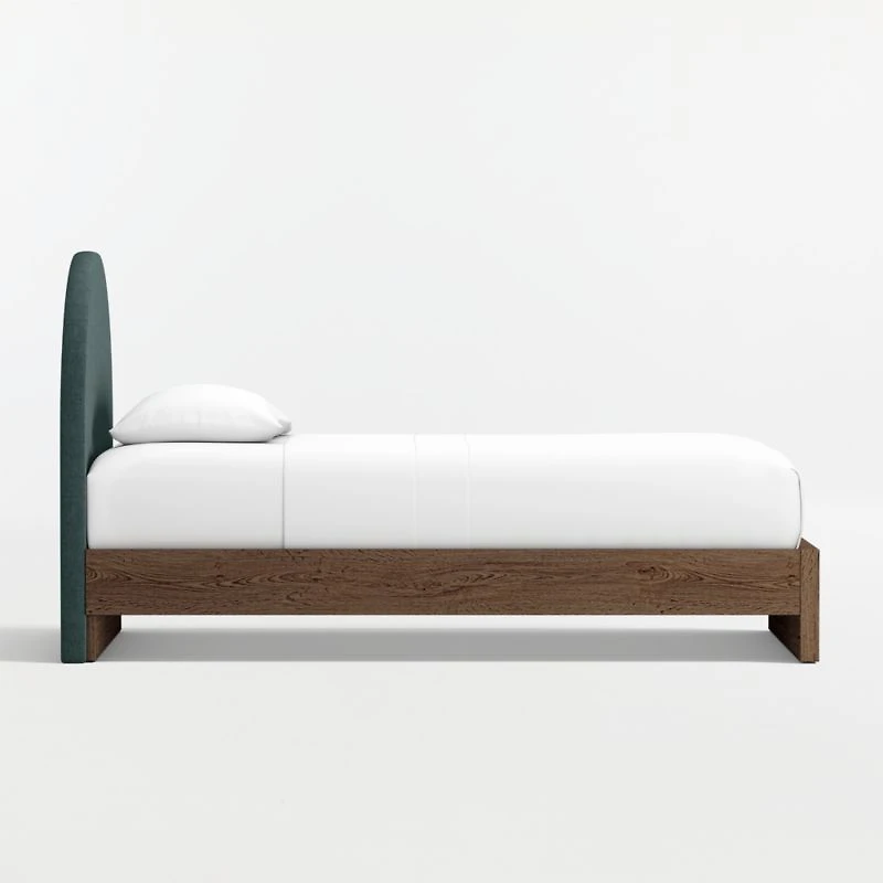 Emma Jungle Green Upholstered Kids Twin Headboard with Deep Brown Wood Base