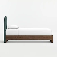 Emma Jungle Green Upholstered Kids Twin Headboard with Deep Brown Wood Base