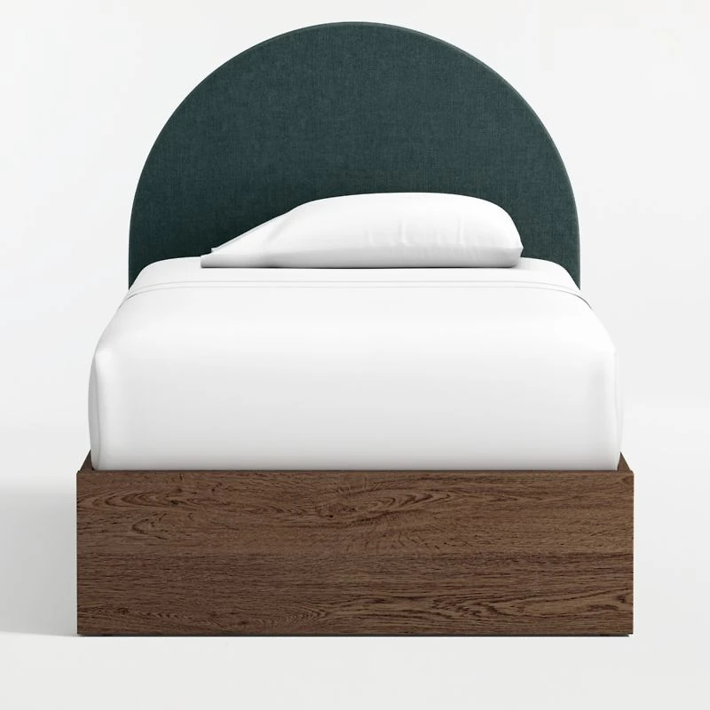 Emma Jungle Green Upholstered Kids Twin Headboard with Deep Brown Wood Base