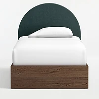 Emma Jungle Green Upholstered Kids Twin Headboard with Deep Brown Wood Base