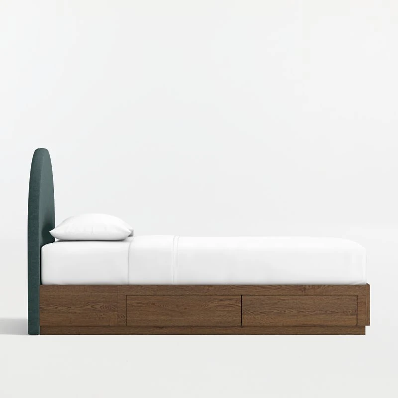 Emma Jungle Green Upholstered Kids Twin Headboard with Deep Brown Wood Storage Base