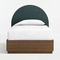 Emma Jungle Green Upholstered Kids Twin Headboard with Deep Brown Wood Storage Base