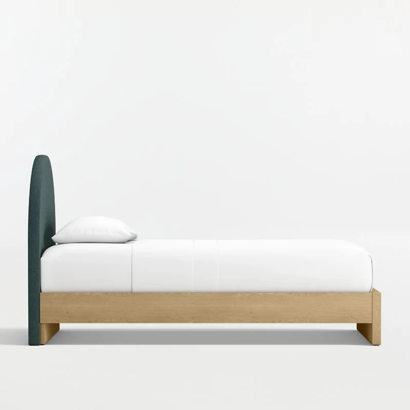 Emma Jungle Green Upholstered Kids Twin Headboard with Natural Wood Base