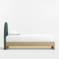 Emma Jungle Green Upholstered Kids Twin Headboard with Natural Wood Base