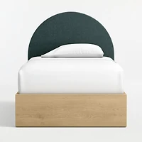 Emma Jungle Green Upholstered Kids Twin Headboard with Natural Wood Base